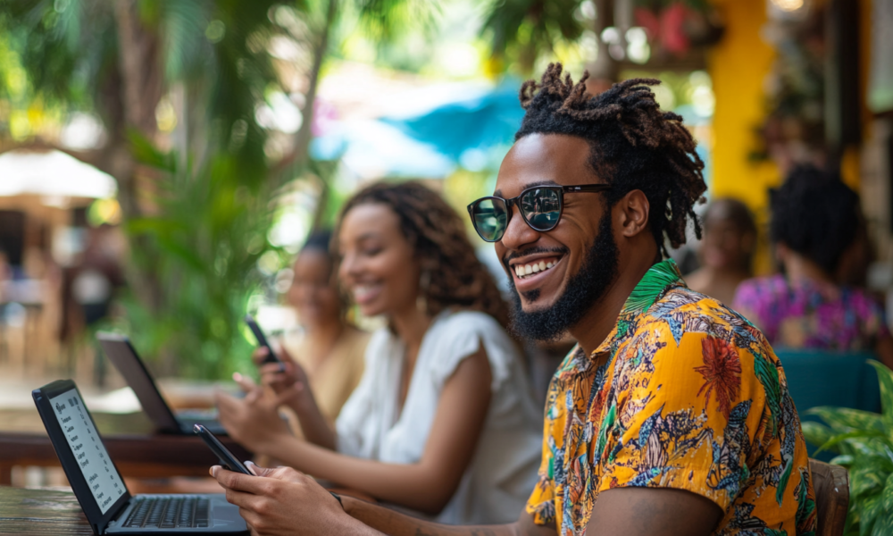 Jamaicans using mobile phone